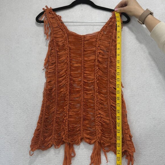 Xtaren Y2K Womens Small Rust Orange Fringe Sheer Boho Festival Tank Top - Picture 3 of 8